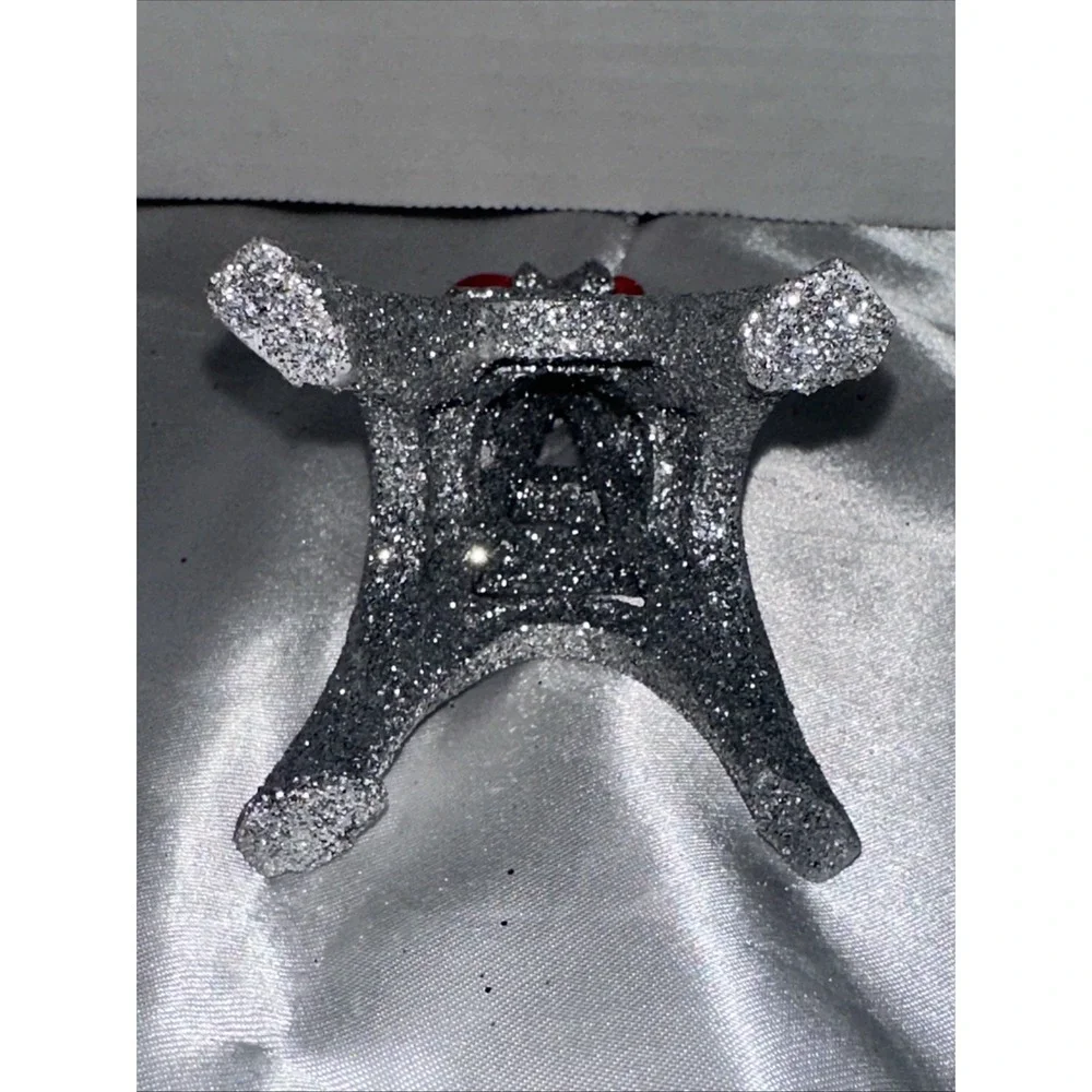 Silver Glitter Eiffel Tower Christmas Ornament Paris France Red Velvet Ribbon